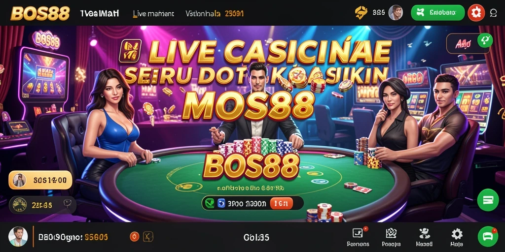 Screenshot menunjukkan dealer profesional dan permainan kasino langsung yang seru.