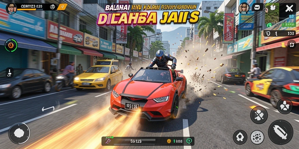 Tampilan gameplay CERI123 yang penuh aksi di lintasan balap.