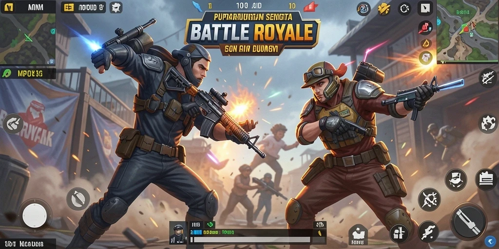 Tampilan gameplay seru dan penuh aksi dalam Battle Royale.