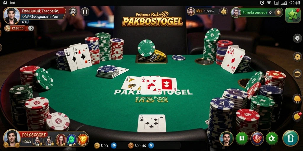 Screenshot gameplay PAKBOSTOGEL menampilkan aksi seru permainan Poker.