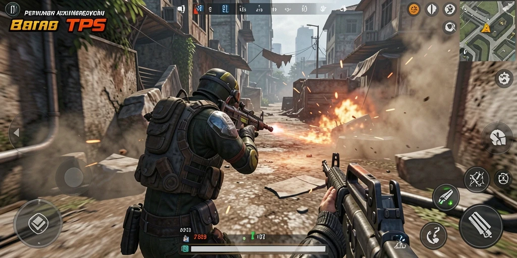 Screenshot gameplay RR789 menampilkan aksi TPS yang mendebarkan.