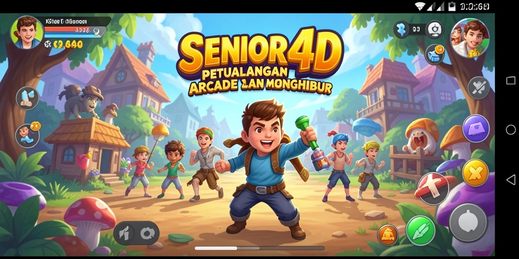 Tampilan gameplay SENIOR4D yang dinamis dan penuh warna.